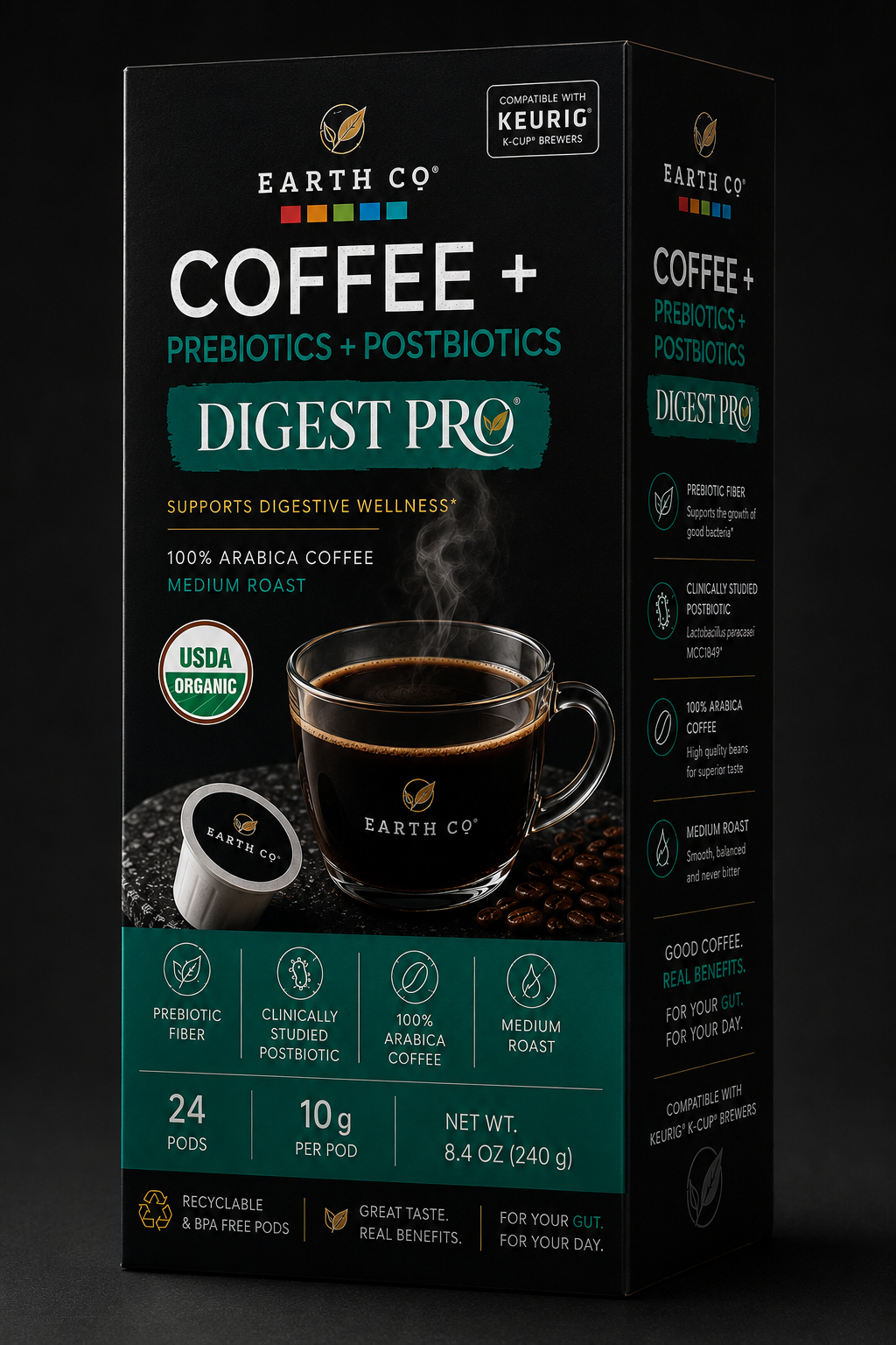 Digest Pro: Coffee + Prebiotics & Postbiotics — Coffee Pods, 24 Count (Keurig® Compatible)