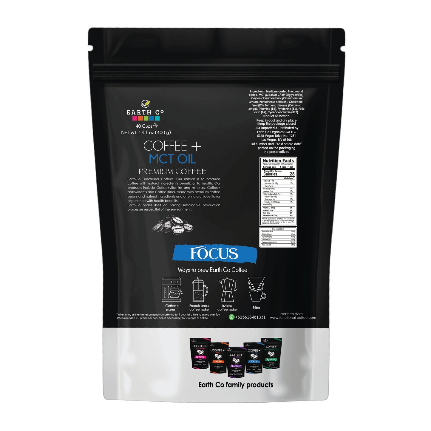 FOCUS: Coffee + MCT & TUERMERIC/ Ground Coffee (Cost / Oz $2.05) (Copy)