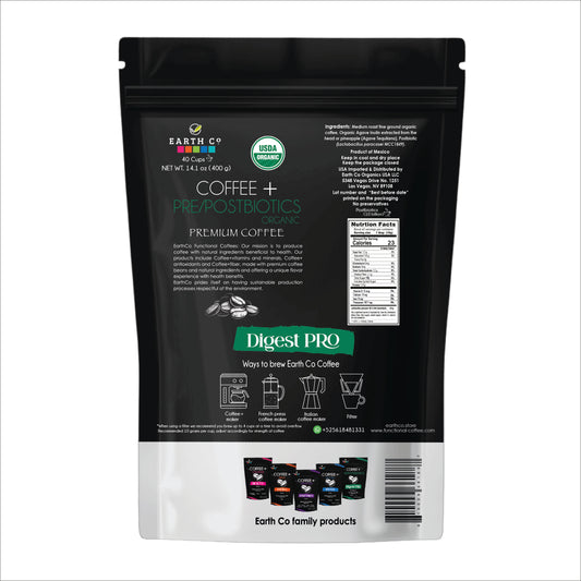 Digest Pro: Coffee + Prebiotics and Postbiotics / Ground Coffee (Cost / Oz $2.33) USDA ORGANIC