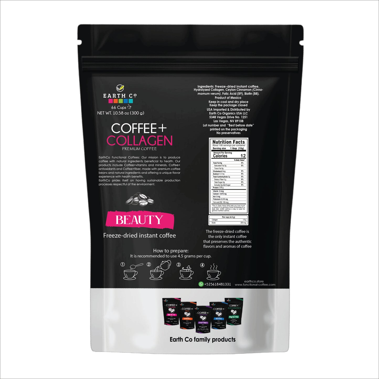 Beauty: Coffee + Collagen with biotin 14.1 oz / Instant Coffee (Cost / Oz $2.74)