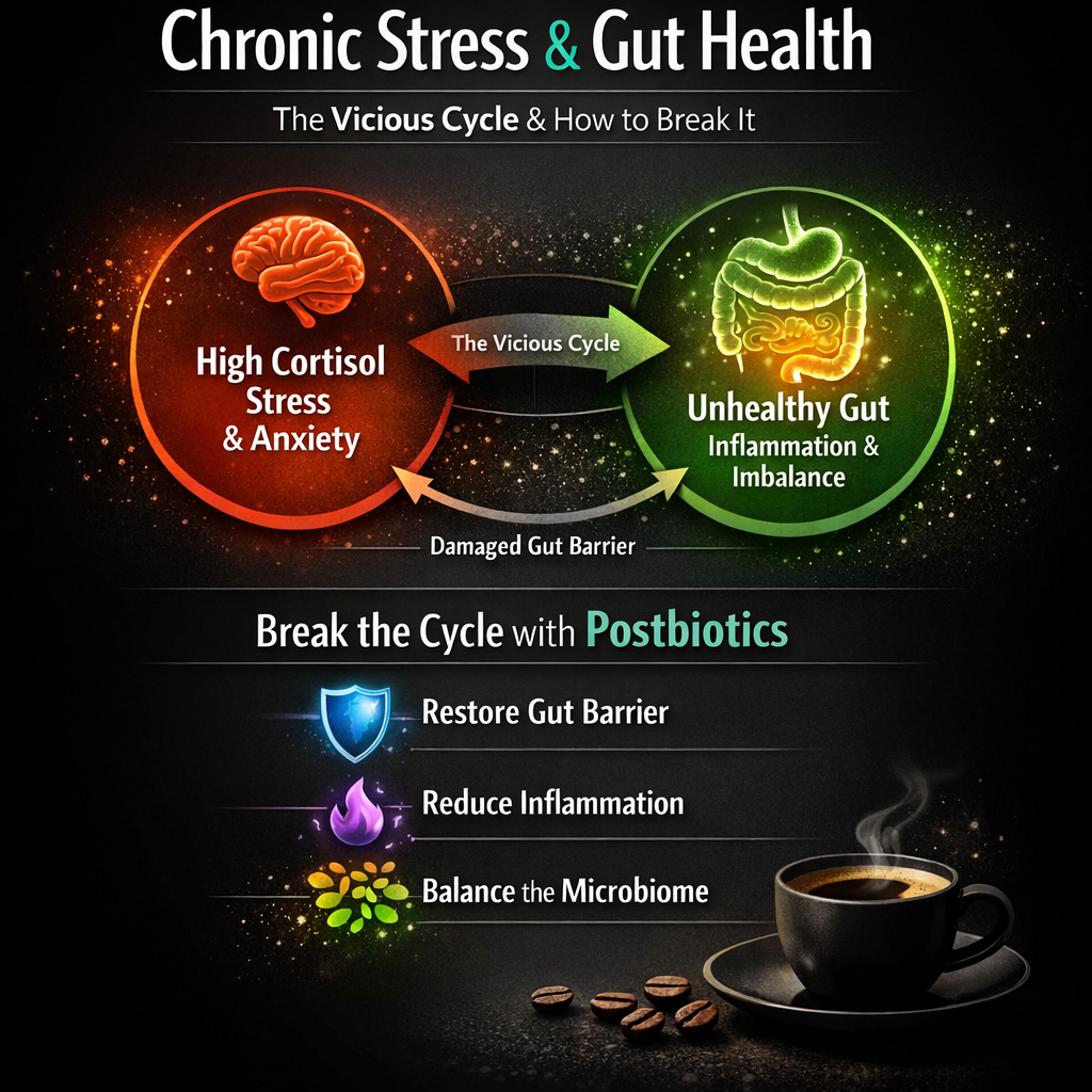 The relationship between chronic stress and gut health: the vicious cycle that postbiotics break