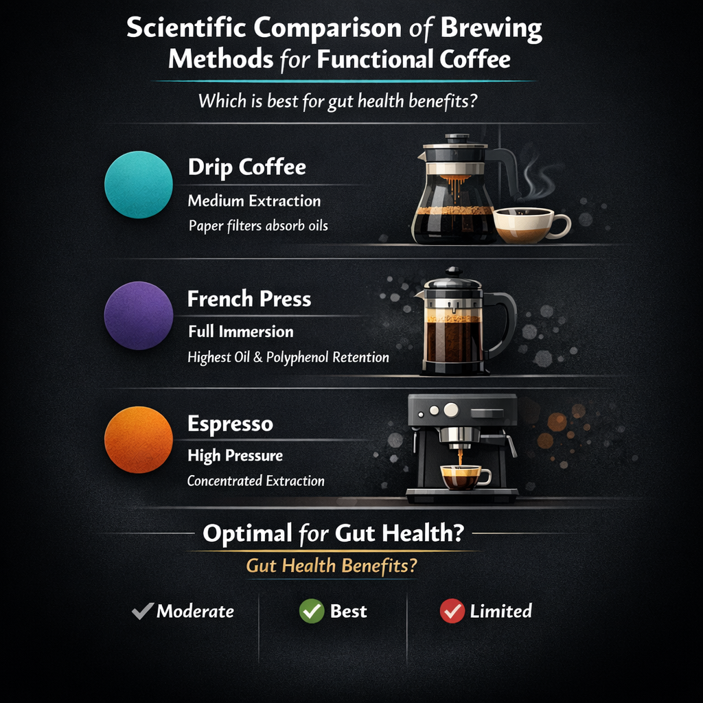 Drip coffee vs French press vs espresso: which brewing method preserves the most functional ingredients