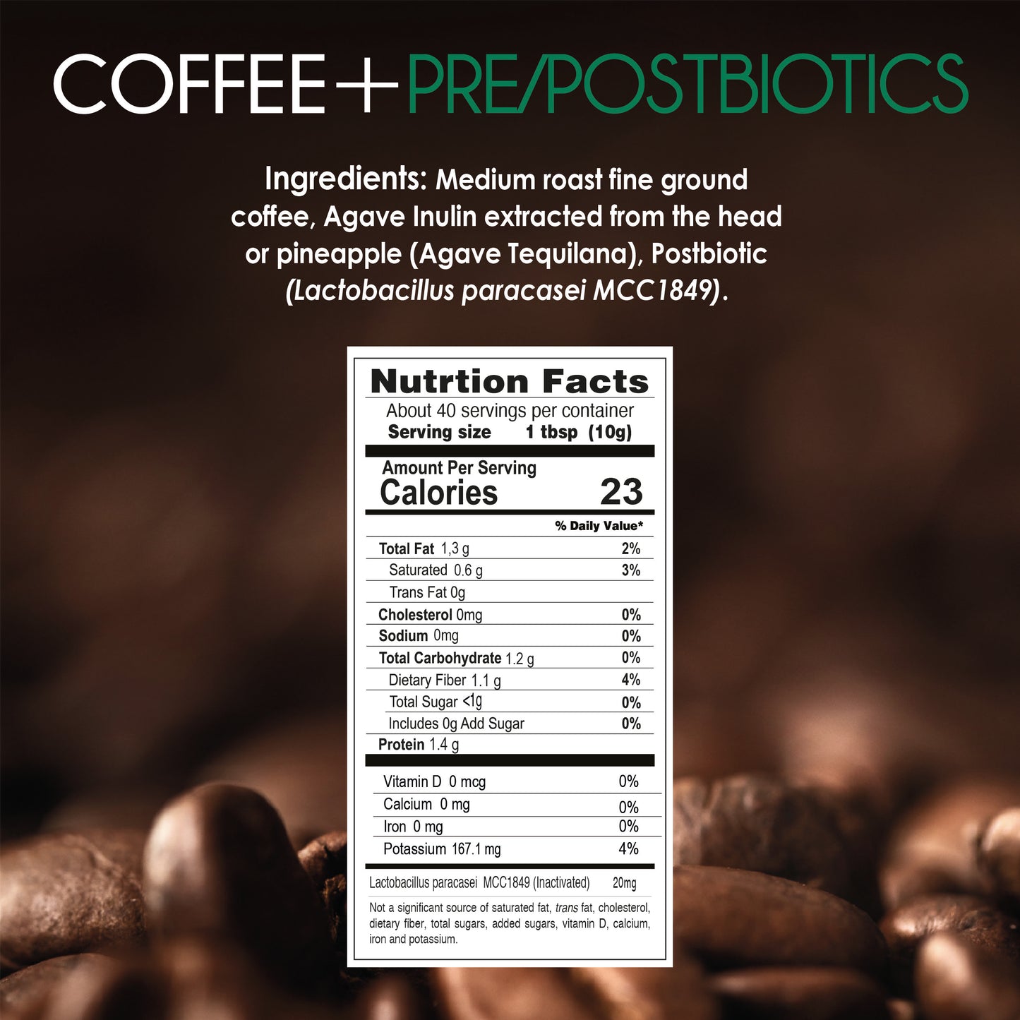 Nutrition facts, ingredients and directions for Earth Co Digest PRO pre/postbiotic ground coffee