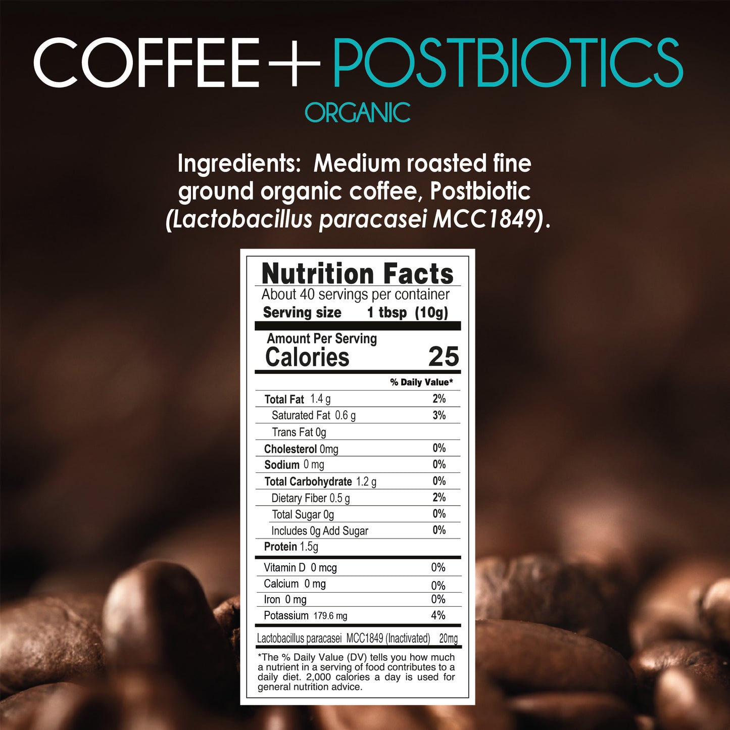 Immune: Coffee + Postbiotics / Ground Coffee (Cost / Oz $2.33) ORGANIC USDA
