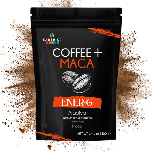 Earth Co Coffee + Maca ENER-G front of bag — Arabica ground coffee with maca, 14.1 oz